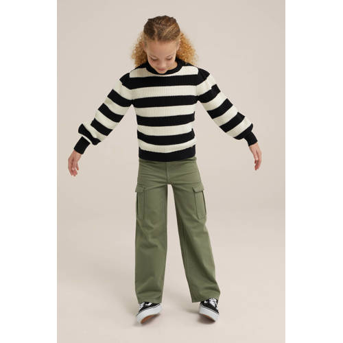WE Fashion gestreepte trui zwart wit Meisjes Katoen Ronde hals Streep 110 116