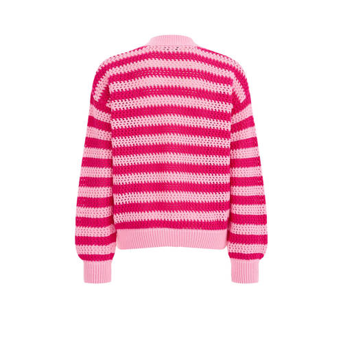 WE Fashion gestreept vest lichtroze donkerroze Meisjes Katoen V-hals Streep 92