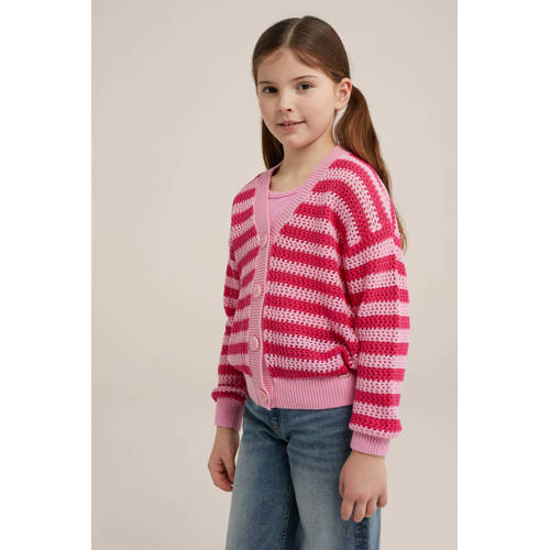 WE Fashion gestreept vest lichtroze donkerroze Meisjes Katoen V-hals Streep 92
