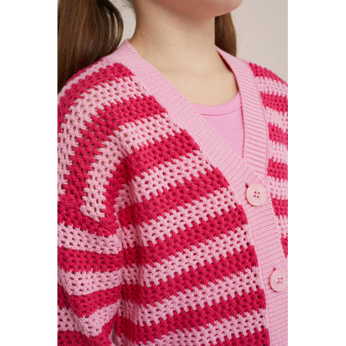 WE Fashion gestreept vest lichtroze donkerroze Meisjes Katoen V-hals Streep 92