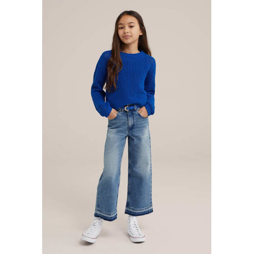 WE Fashion Blue Ridge high waist relaxed jeans medium blue denim Blauw 128
