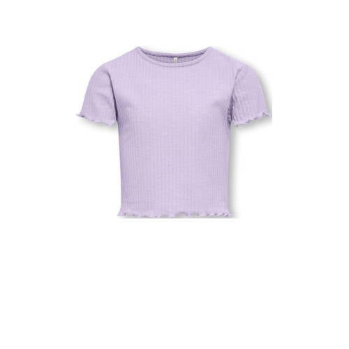 KIDS ONLY ribgebreid T-shirt KOGNELLA lila Paars Meisjes Polyester Ronde hals