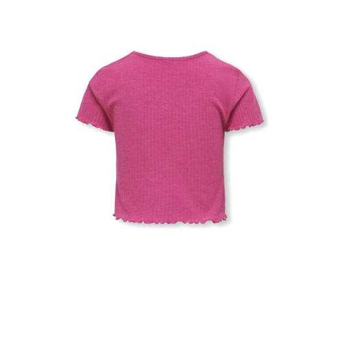 Only KIDS ribgebreid T-shirt KOGNELLA donkerroze Meisjes Polyester Ronde hals 110 116