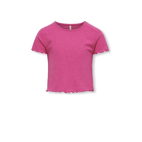 KIDS ONLY ribgebreid T-shirt KOGNELLA donkerroze Meisjes Polyester Ronde hals - 110/116