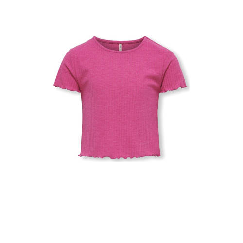 KIDS ONLY ribgebreid T-shirt KOGNELLA donkerroze Meisjes Polyester Ronde hals