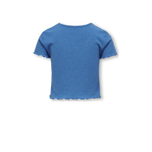 Only KIDS ribgebreid T-shirt KOGNELLA middenblauw Meisjes Polyester Ronde hals 110 116