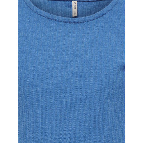 Only KIDS GIRL ribgebreid T-shirt KOGNELLA middenblauw Meisjes Polyester Ronde hals 110 116