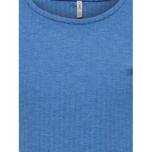 Only KIDS ribgebreid T-shirt KOGNELLA middenblauw Meisjes Polyester Ronde hals 110 116
