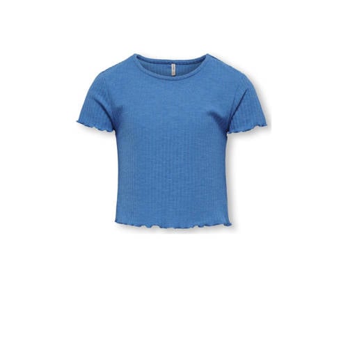 KIDS ONLY ribgebreid T-shirt KOGNELLA middenblauw Meisjes Polyester Ronde hals