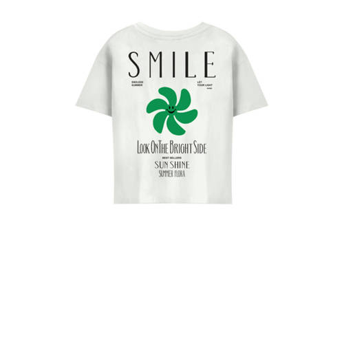 Only KIDS GIRL T-shirt KOGSUN met backprint wit zwart groen Meisjes Biologisch katoen Ronde hals 158 164