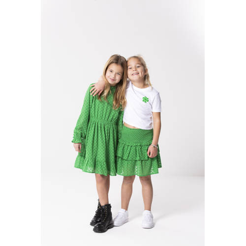 Only KIDS GIRL T-shirt KOGSUN met backprint wit zwart groen Meisjes Biologisch katoen Ronde hals 110 116