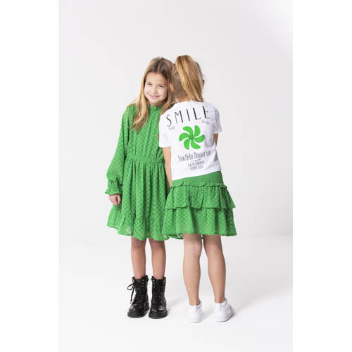 Only KIDS GIRL T-shirt KOGSUN met backprint wit zwart groen Meisjes Biologisch katoen Ronde hals 110 116