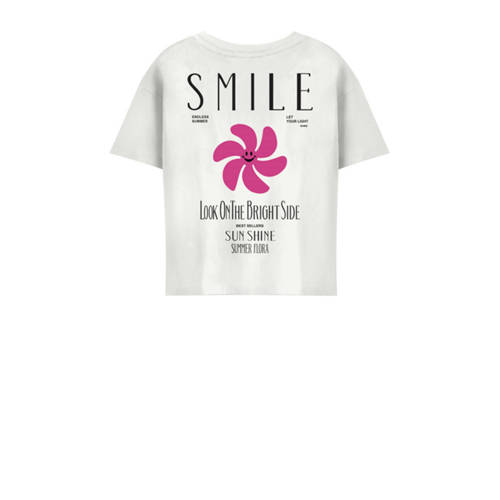 Only KIDS GIRL T-shirt KOGSUN met backprint wit zwart fuchsia Meisjes Biologisch katoen Ronde hals 122 128