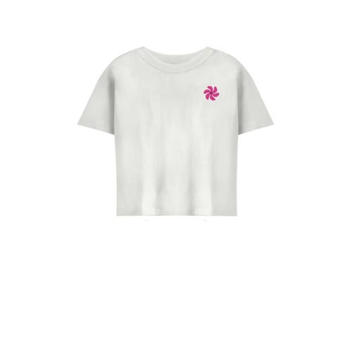 KIDS ONLY GIRL T-shirt KOGSUN met backprint wit/zwart/fuchsia Meisjes Biologisch katoen Ronde hals