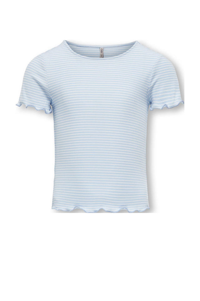 WE Fashion ribgebreid T-shirt met borduursels blauw