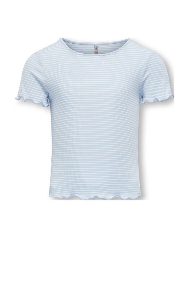 WE Fashion ribgebreid T-shirt met borduursels blauw WE Fashion ribgebreid T-shirt met borduursels blauw