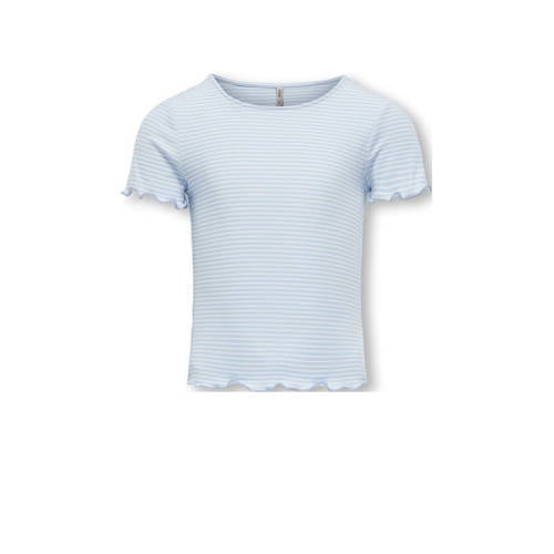 KIDS ONLY GIRL gestreept ribgebreid T-shirt KOGWILMA LIFE lichtblauw/wit Meisjes Polyester Ronde hals
