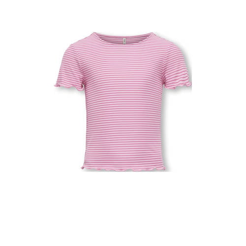 KIDS ONLY GIRL gestreept ribgebreid T-shirt KOGWILMA LIFE zoetroze/wit Meisjes Polyester Ronde hals - 122/128