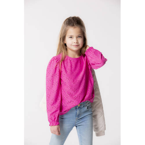 Only KIDS GIRL top KOGSMILLA met open detail fuchsia Roze Meisjes Polyester Ronde hals 122 128
