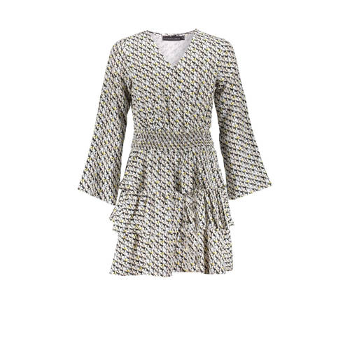 Frankie&Liberty jurk met all over print zwart wit Ecru Meisjes Viscose V-hals 140