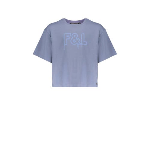 Frankie&Liberty T-shirt met tekst blauw Meisjes Katoen Ronde hals Tekst