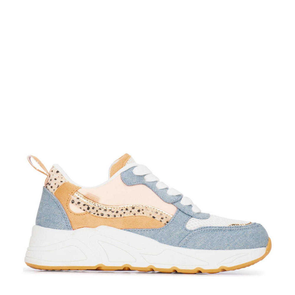 Blauw en multikleurige meisjes POSH by Poelman Charlie sneakers van imitatiesuède met chunky hak en veters