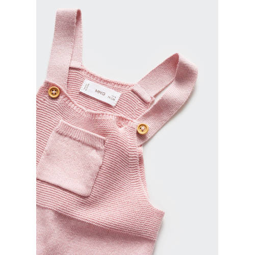 Mango Kids baby tuinbroek pastelroze Jongens Meisjes Katoen Vierkante hals 62