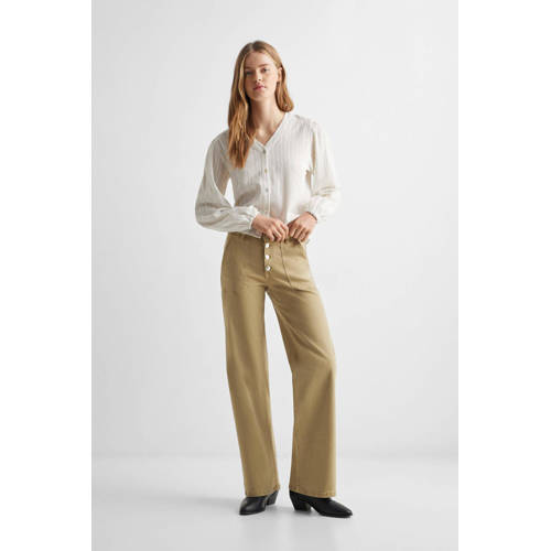 Mango Kids straight fit broek zand Beige Meisjes Katoen Effen 152(XXS)
