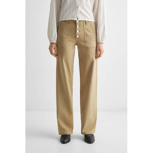 Mango Kids straight fit broek zand Beige Meisjes Katoen Effen 152(XXS)