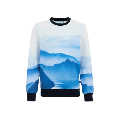 WE Fashion sweater met all over print blauw/wit All over print