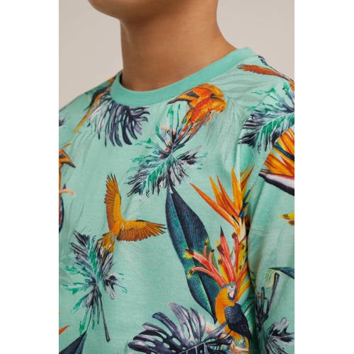 WE Fashion T-shirt met all over print groen groen blauw Jongens Katoen Ronde hals 98 104
