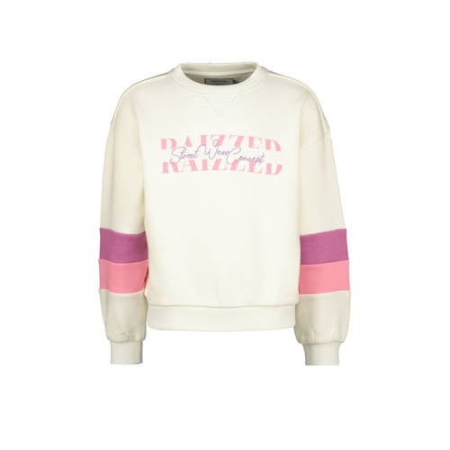 Raizzed sweater Fie met tekst wit/paars/roze Tekst 