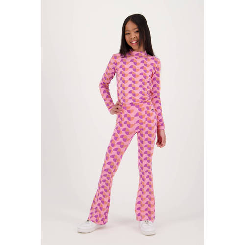 Raizzed flared broek Rae met all over print roze paars oranje Meisjes Stretchkatoen 128
