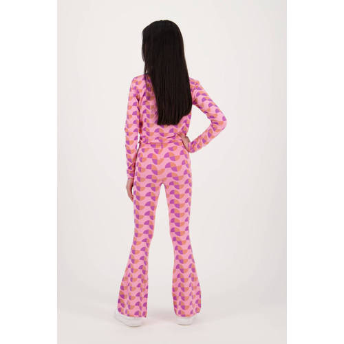 Raizzed flared broek Rae met all over print roze paars oranje Meisjes Stretchkatoen 128