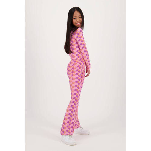 Raizzed flared broek Rae met all over print roze paars oranje Meisjes Stretchkatoen 116