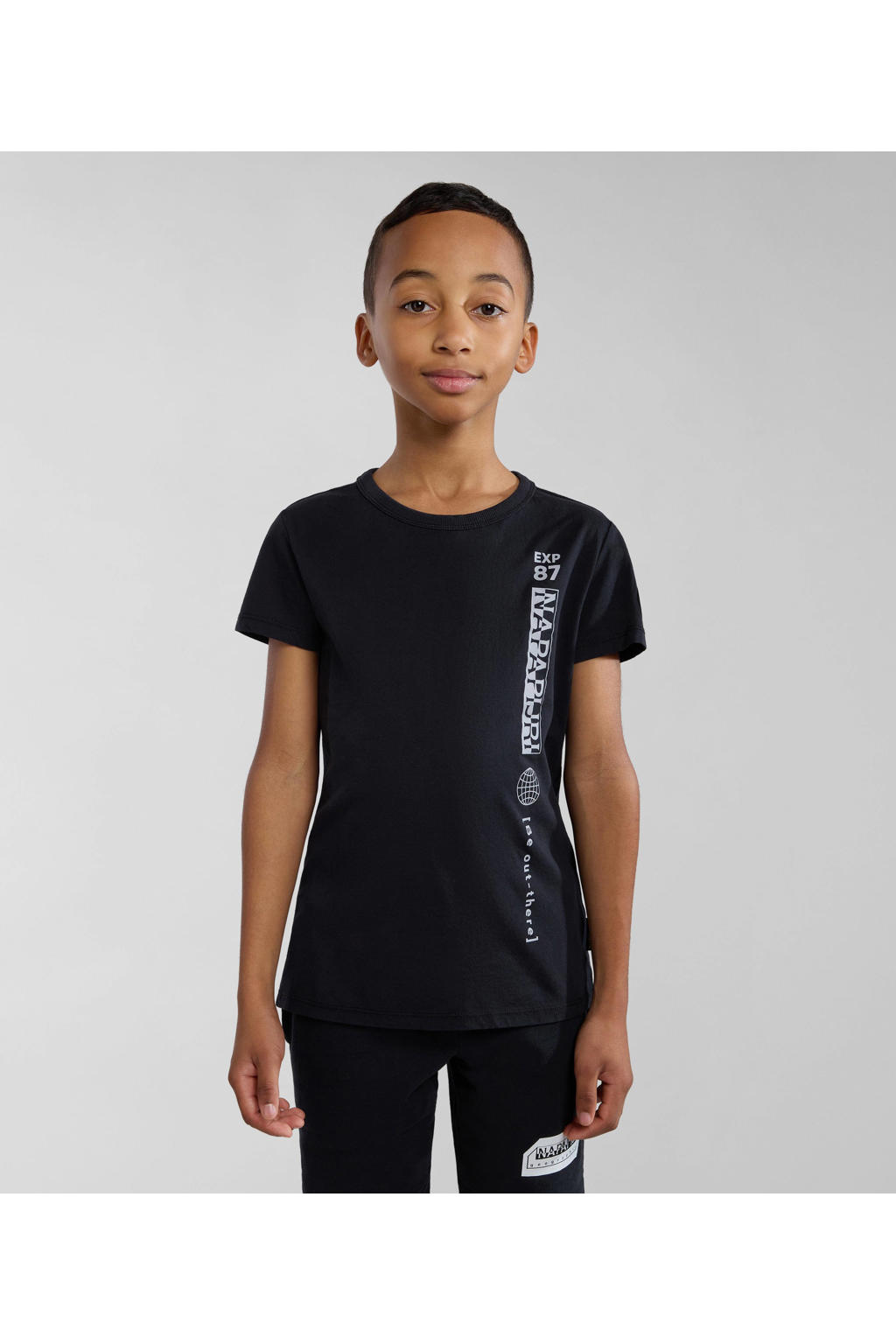 Zwarte jongens Napapijri T-shirt van katoen met logo dessin, korte mouwen en ronde hals