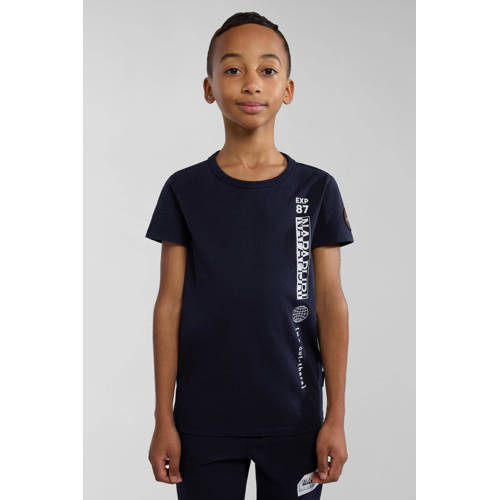 Napapijri T-shirt met logo donkerblauw Jongens Katoen Ronde hals Logo 128
