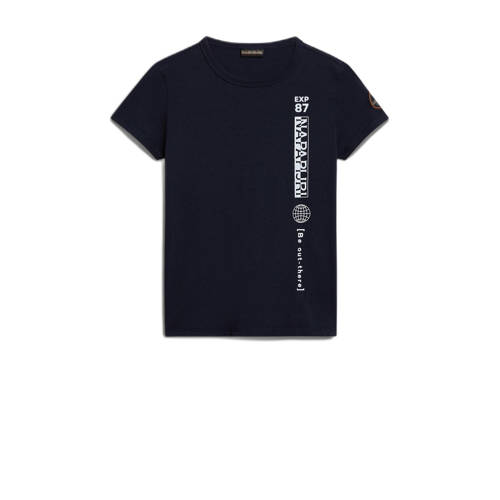 Napapijri T-shirt met logo donkerblauw Jongens Katoen Ronde hals Logo