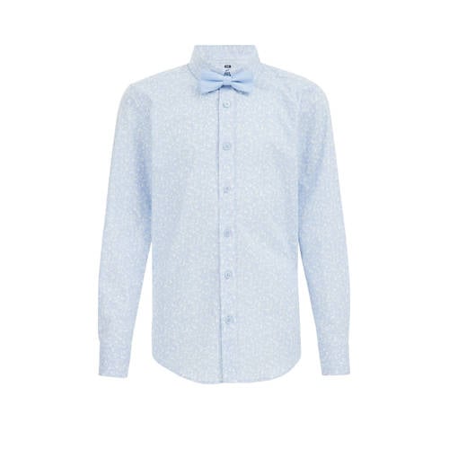 WE Fashion overhemd met all over print lichtblauw Jongens Stretchkatoen Klassieke kraag - 110/116
