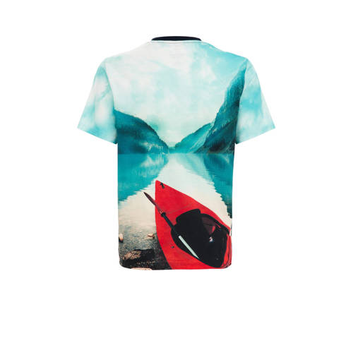WE Fashion T-shirt met grafische print blauw rood zwart Multi Jongens Katoen Ronde hals 110 116