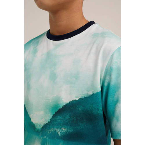 WE Fashion T-shirt met grafische print blauw rood zwart Multi Jongens Katoen Ronde hals 98 104
