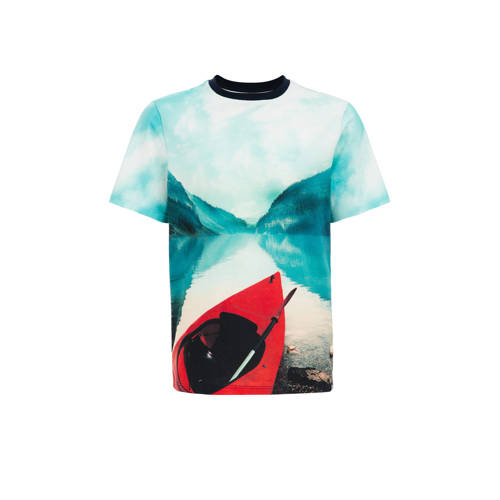 WE Fashion T-shirt met grafische print blauw/rood/zwart Multi Jongens Katoen Ronde hals - 110/116