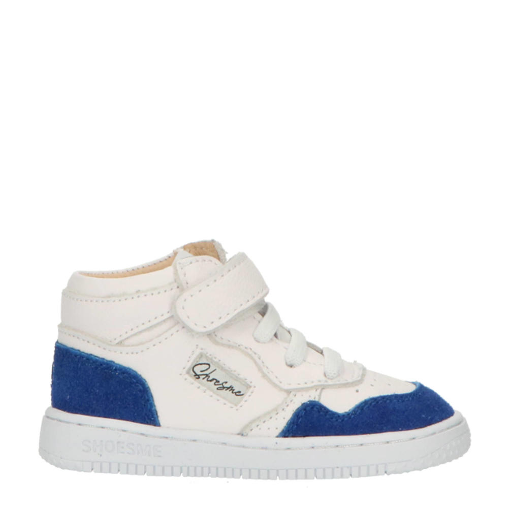 Wit en blauwe jongens Shoesme leren sneakers met elastische veter- met klittenbandsluiting