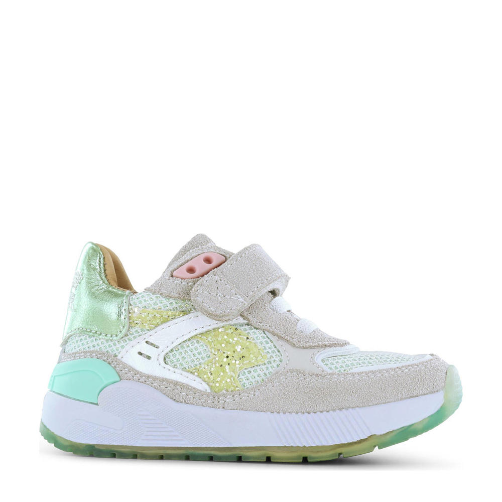Mintgroene jongens Shoesme chunky leren sneakers met elastische veter- met klittenbandsluiting