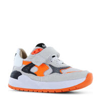 thumbnail: Grijs en oranje jongens Shoesme leren sneakers met elastische veter- met klittenbandsluiting