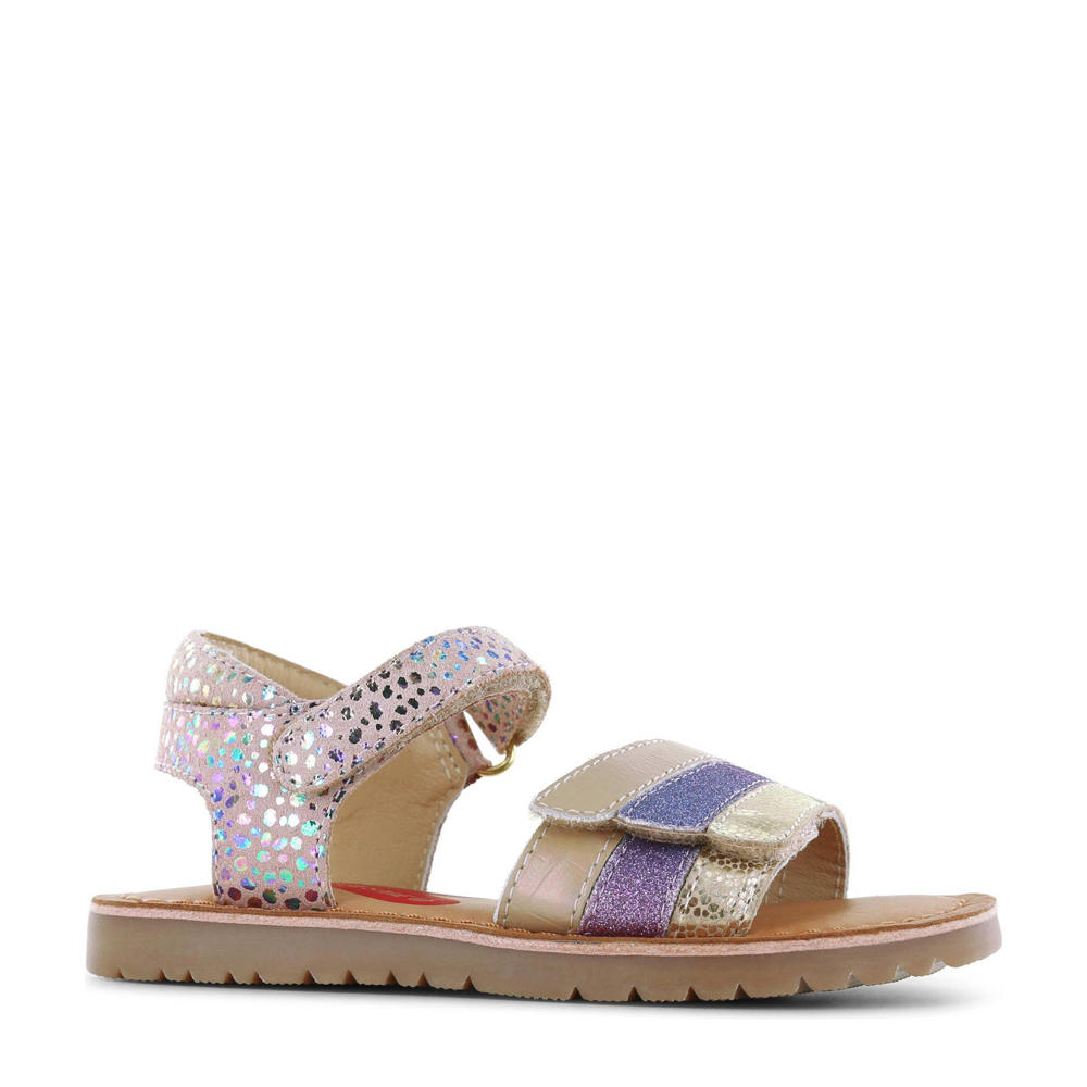 Roze en metallickleurige meisjes Shoesme leren sandalen met klittenband