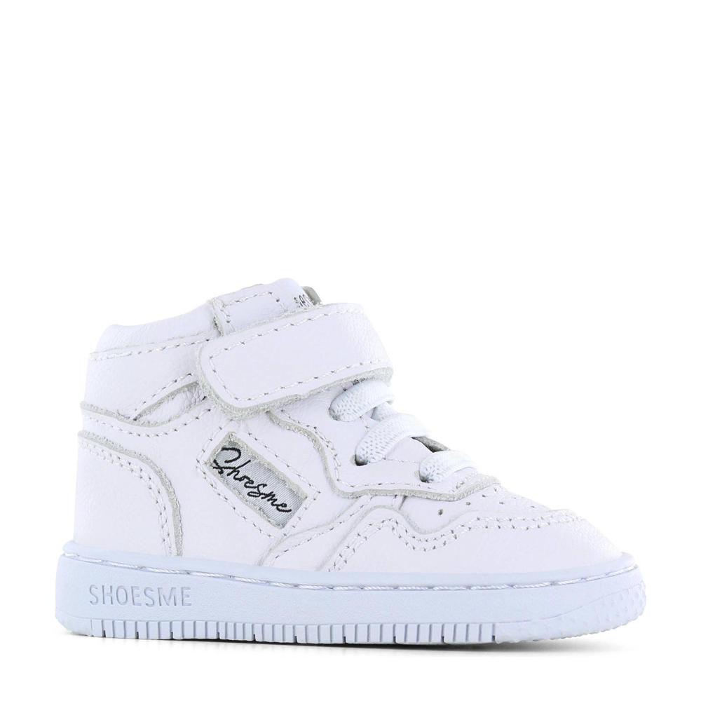 Witte jongens Shoesme leren sneakers met elastische veter- met klittenbandsluiting en effen