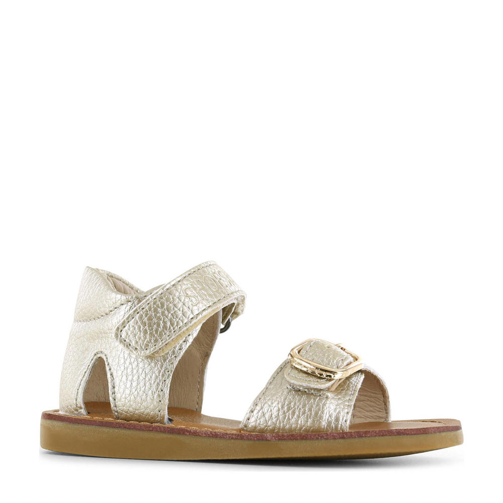 Goud en metallickleurige meisjes Shoesme leren sandalen met klittenband en all over print