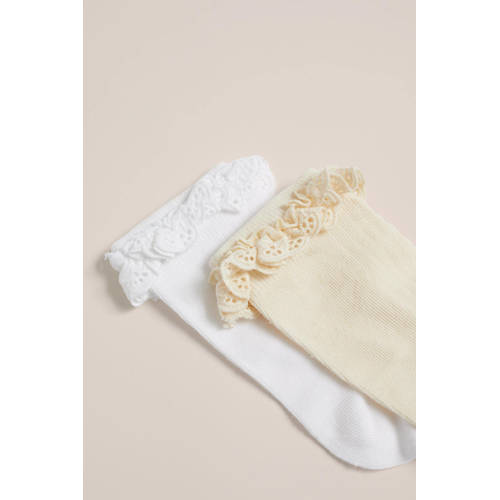 WE Fashion sokken set van 2 wit geel Katoen Effen 23 26
