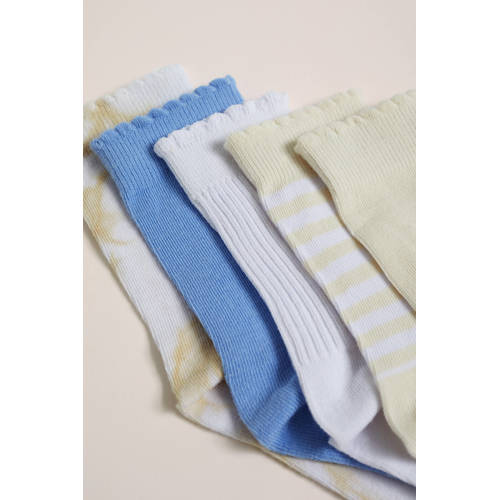 WE Fashion sokken set van 5 ecru blauw wit Meisjes Katoen Meerkleurig 23 26